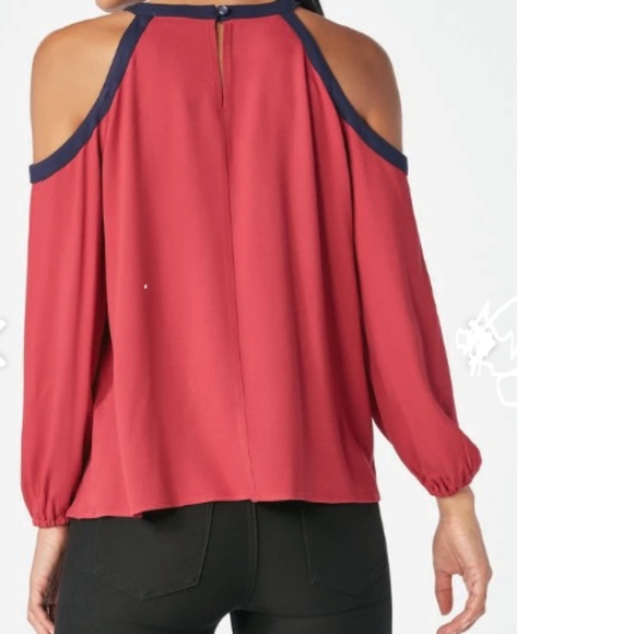XXL -Blocked Cold Shoulder Top. Persian Red Color - Picture 3 of 5